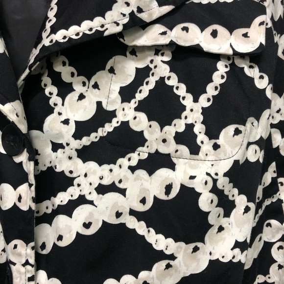 apostrophe Black White Pearl Necklace Print Trench Style Jacket Size M - Picture 3 of 6